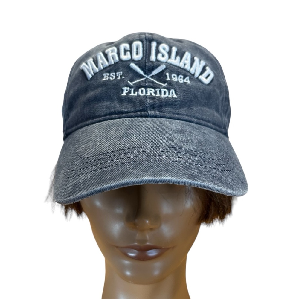 Alvin's Island Marco Island Florida Est 1964 Blue Distressed Hat SnapBack Cap